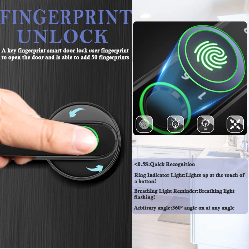 Smart Fingerprint Door Lock, Biometric Keyless Entry Door Lock with APP, Cards, Backup Key, Fingerprints - Image 4