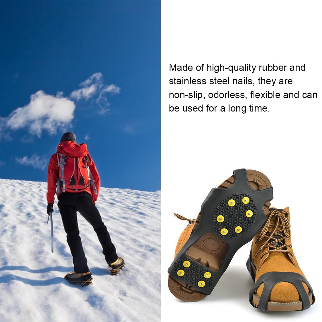 WeddHuis Crampons Antidérapants Remplaçables pour Chaussures, Grips à Glace, Pointes en Acier Inoxydable pour Neige et Glace, Randonnée et Marche en Hiver (Taille:L)