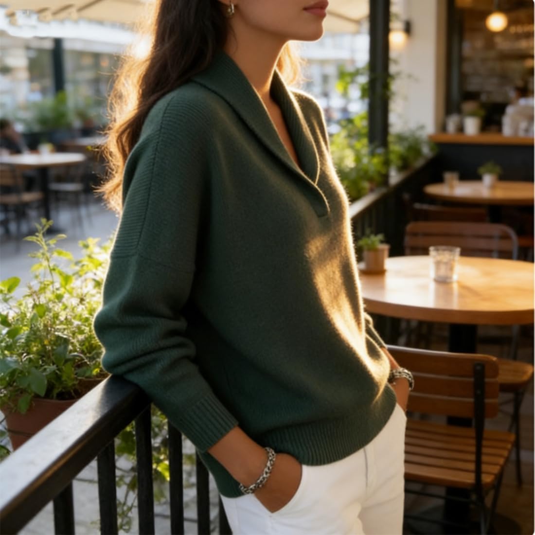 2026 Retro Elegant 80s Shawl Collar Solid Color Sweater Top Womens Long Sleeve Knit Sweaters Casual Winter Pullover - Image 3