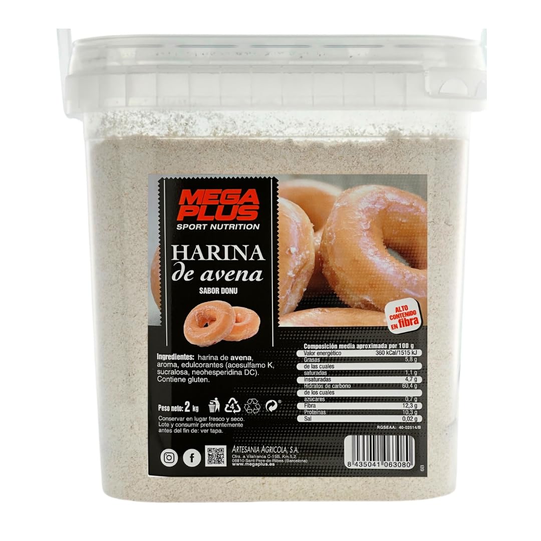 Harina De Avena Sabores - Mega Plus - Harina De Avena Integral - Para Batido Proteinas O Cereales Avena - Avena En Polvo 8 Sabores - Carbohidratos Y Vitaminas - Sin Azucar - Donut 2kg