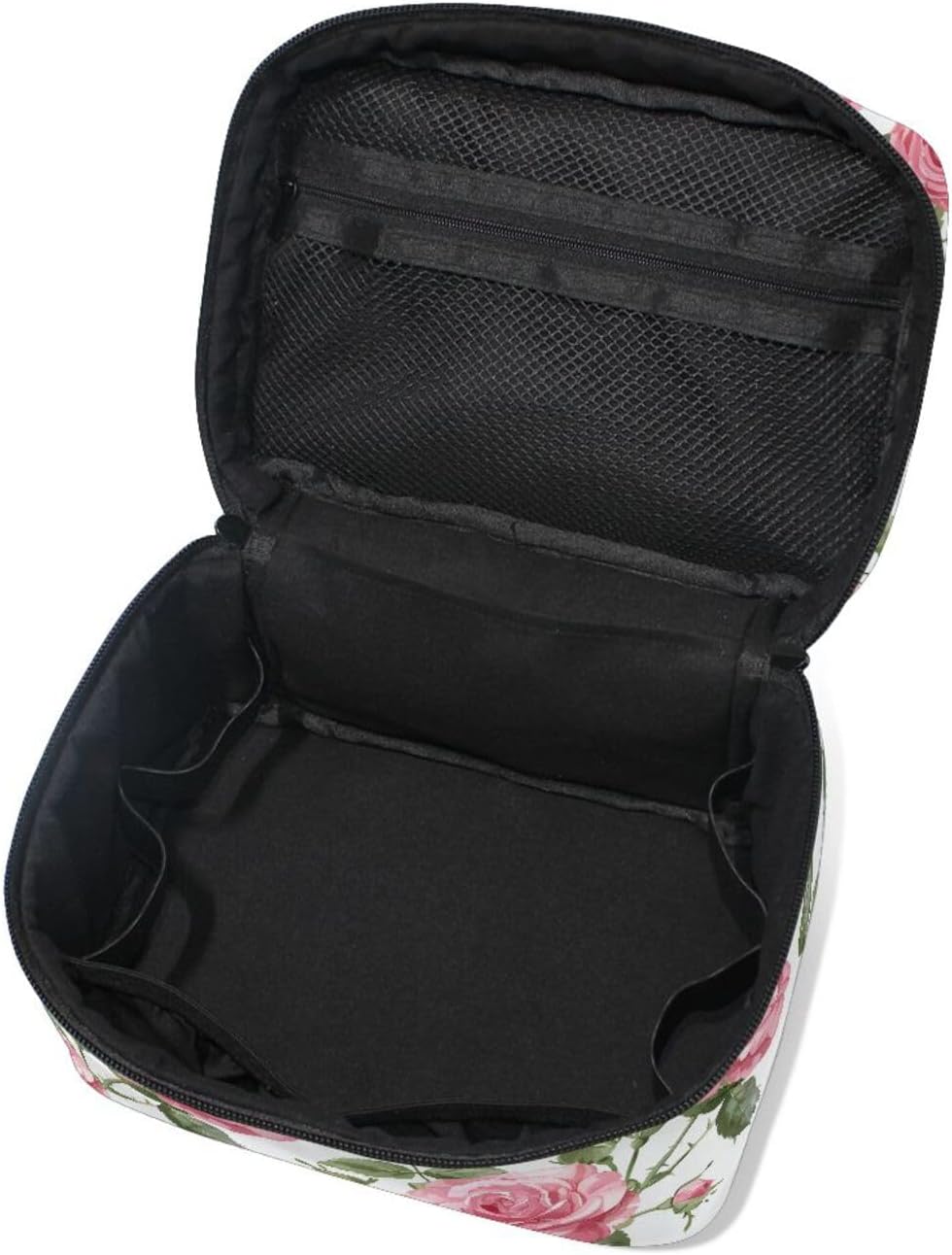 Makeup Train Case Leaves Flower Rose Carrying Portable Zip Travel Cosmetic Brush Bag Organizer Large for Women image 5