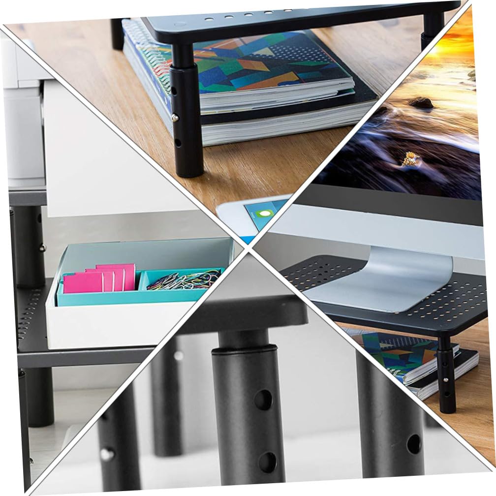 Hemobllo Supporto Monitor PC Rialzo in Ferro Nero 3 Altezze Regolabili | Angolo Visivo Ergonomico, Piano Spazio Contenitivo, Base Antiscivolo in Gomma