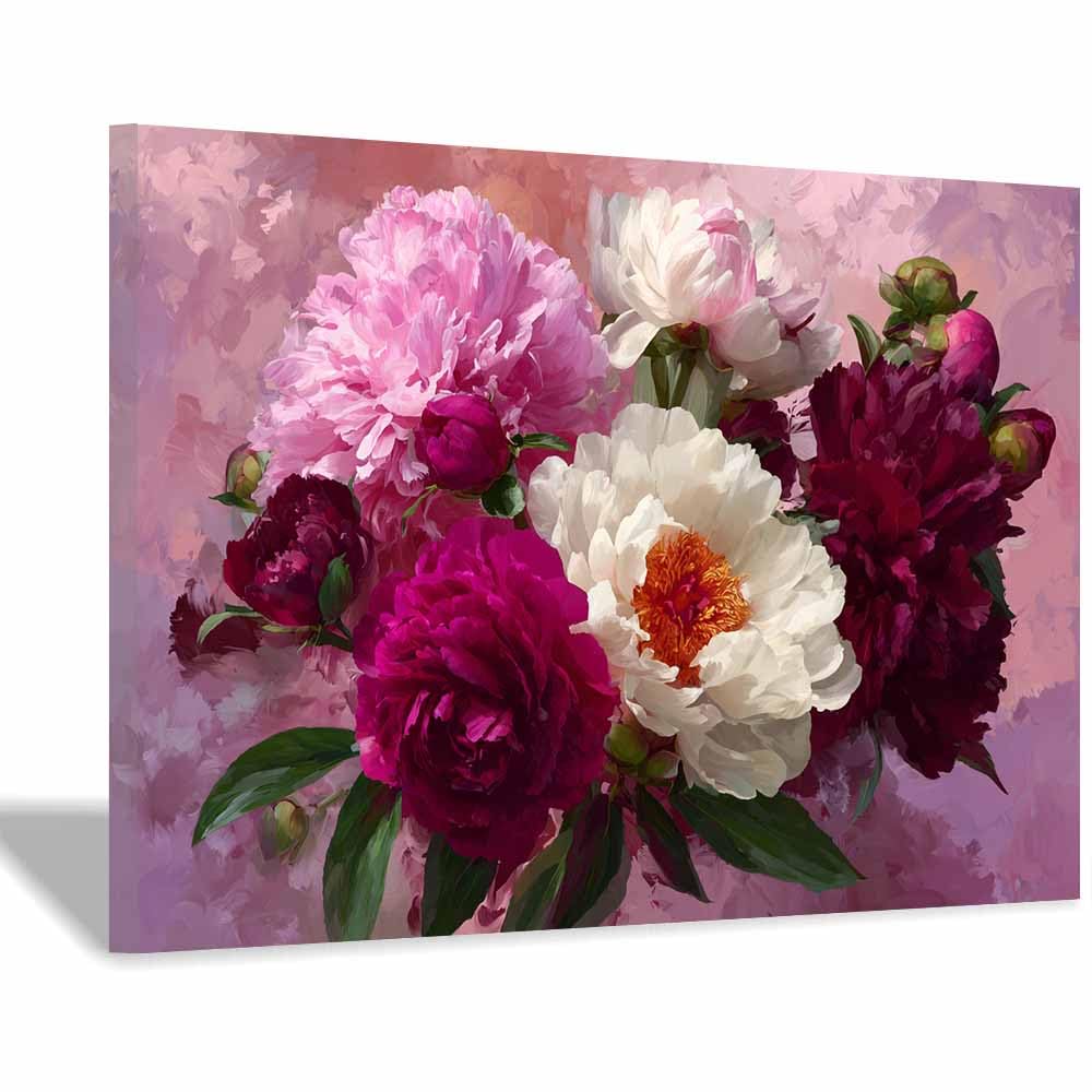 Xeniou Multicolor Flower Posters Pink Peony Bouquet Canvas Wall Art, For Living Room Bedroom Restaurant Home Office Wall Decoration(Multicolor)-60X90cm Framed