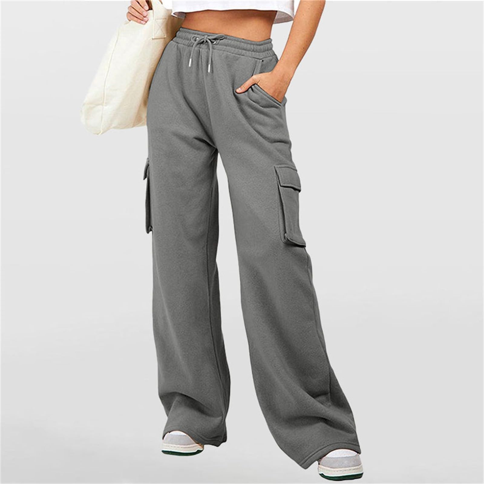 DGZTWLL - Pantaloni cargo da donna, a vita alta, vestibilità ampia, con tasche