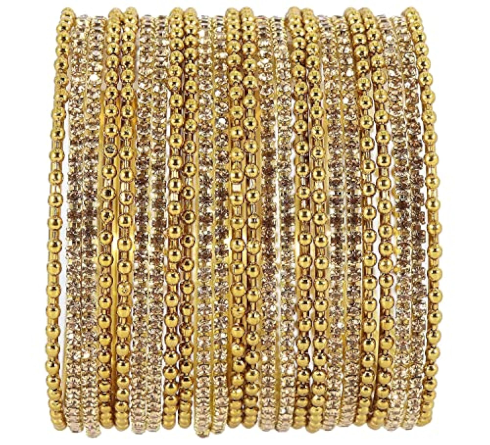 Women's Zircon Studded Ballchain Linked Bangle Set, Pack of 2