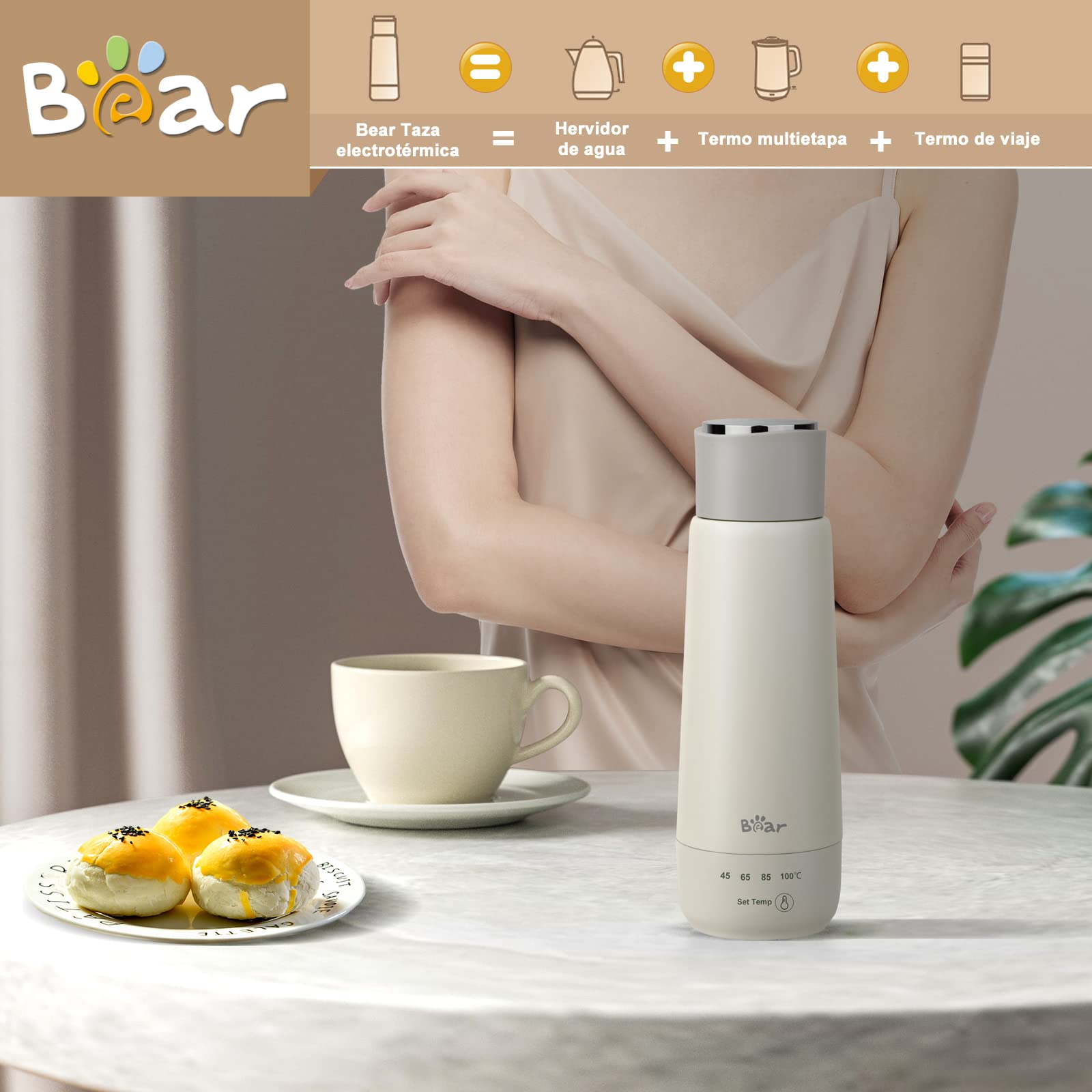 Bear 300ml 4 - Temperatura Hervidor Eléctrico, Control Portátil De Un Solo Clic, Taza Térmica De Calentamiento Rápido De Viaje De Tres En Uno, Doble Capa 304 Acero Inoxidable