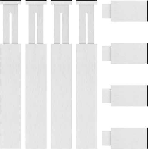 FJO Paquete de 4 separadores de cajones de bambú ajustables  Separadores de cajones expandibles de 12.5 a 21.7 pulgadas para cocina, utensilios,