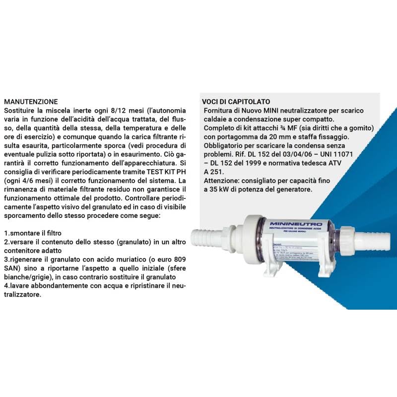 Neutralizzatore Di Condensa Di Caldaia, Ricaricabile, Dimensione Mini. Per Le Caldaie A Condensazione Fino A 35 kW. Fissaggio Orizzontale O Verticale Al Tubo Di Condensa. Facile Fai-Da-Tè