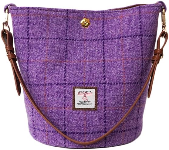 Harris Tweed Bucket Bag Shoulder Bag Handbag for Women with Leather Strap 9.4 x 7 inch * 8.2 inch