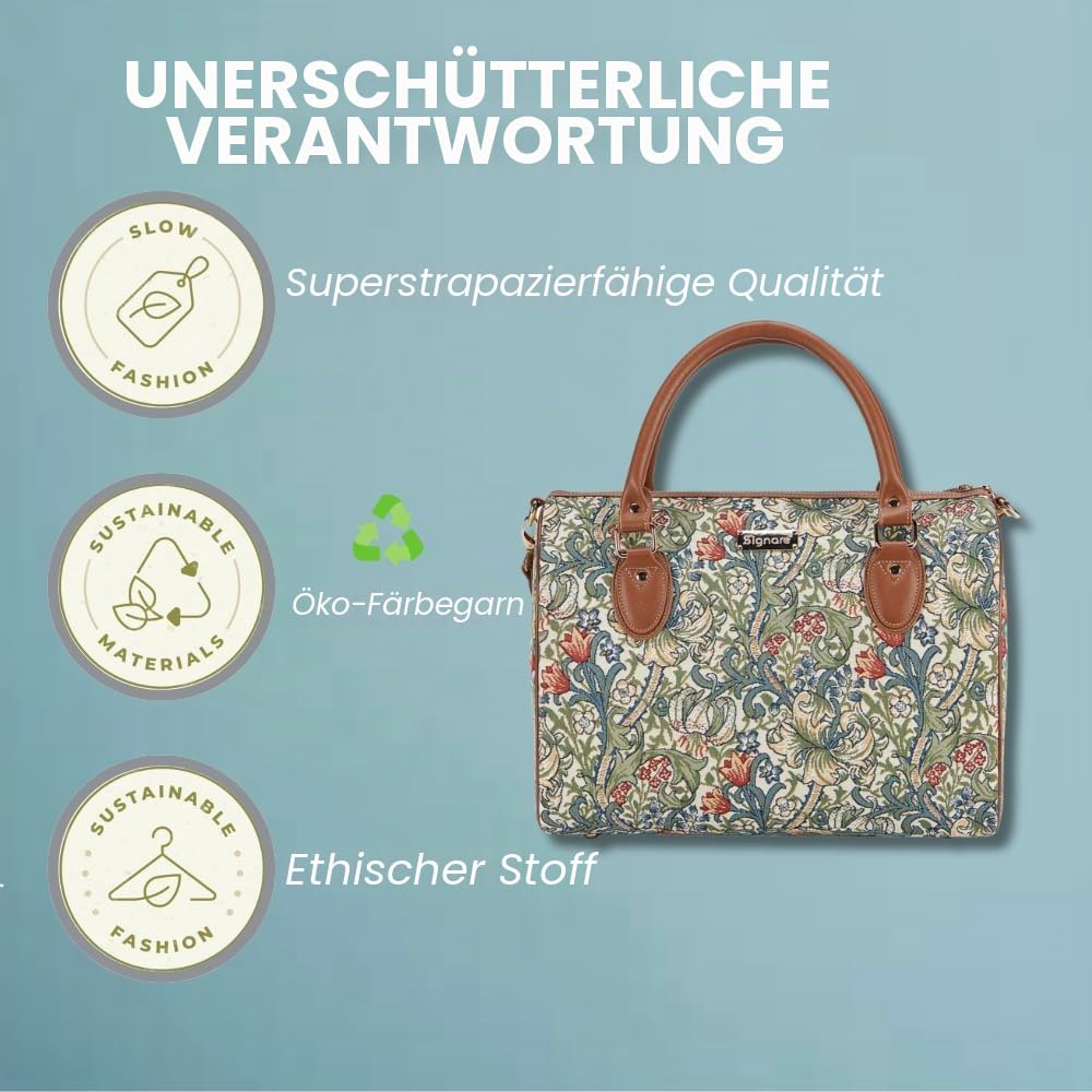 Signare Gobelin-Reisetasche, Übernachtungstasche, Wochenendtasche für Damen, mit Gartenblumen und Kreaturen (Goldene Lilie)