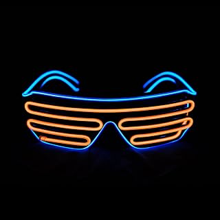 Shutter El Wire Neon Rave Glasses Flashing LED Sunglasses Light Up Costumes For 80s, EDM, Party RB03 (Blue + Orange)