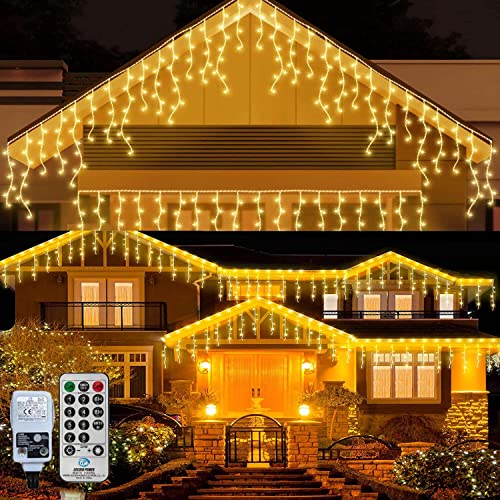 Außen Eisregen Lichterkette 10M 400LED Lichtervorhang Weihnachten Inner Lichterkette Verknüpfbar für Easter Inner Zimmer Deko(Warmweiß) Cover