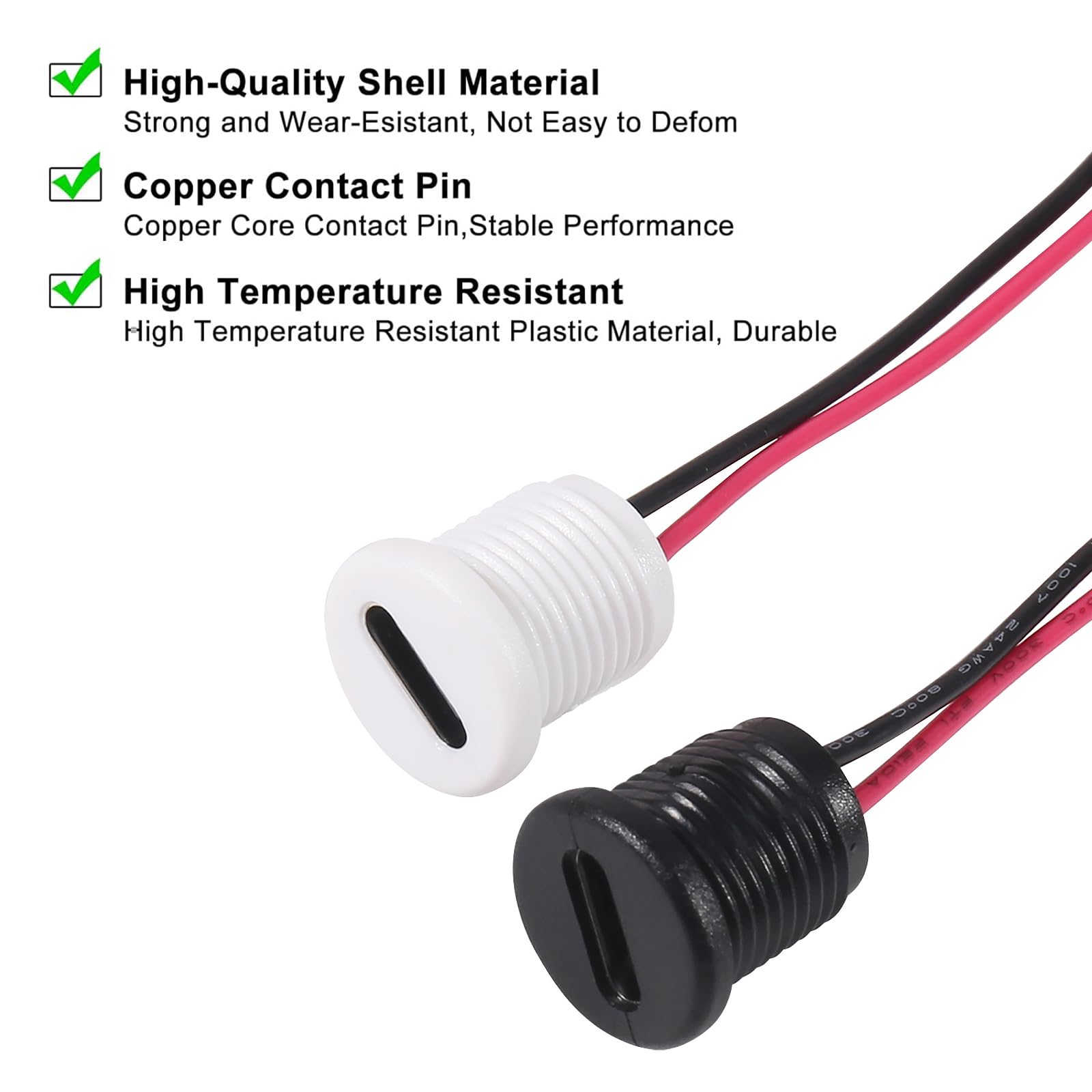Gebildet 10-Pack Type-C Female Chassis Connectors – 24 AWG Waterproof 3A USB C Pigtail Cable, 150mm, With Dust Cover