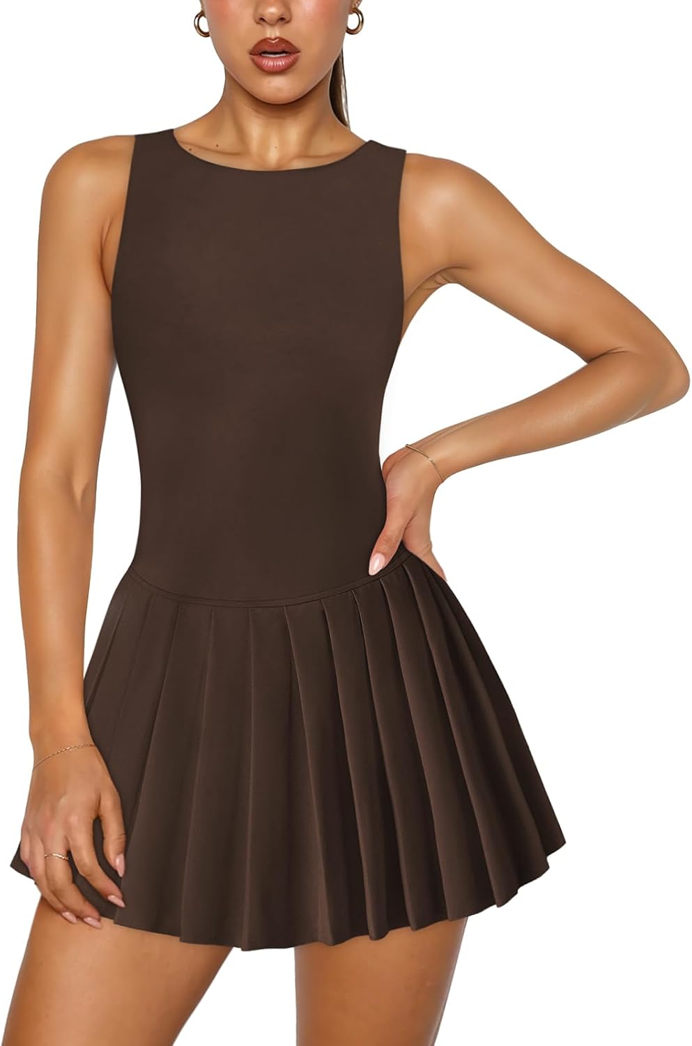 Hragc Women's Pleated Tennis Dresses for Women Sleeveless Backless Mini Dress with Built in Shorts Pocket Womens Golf Outfit