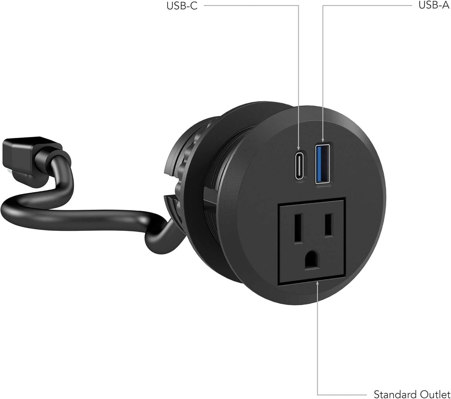 Bush Business Furniture 2-inch Desktop Power Grommet with AC Outlet and USB-A/USB-C Ports in White, Computer Desk Accessories for Home and Professional Office