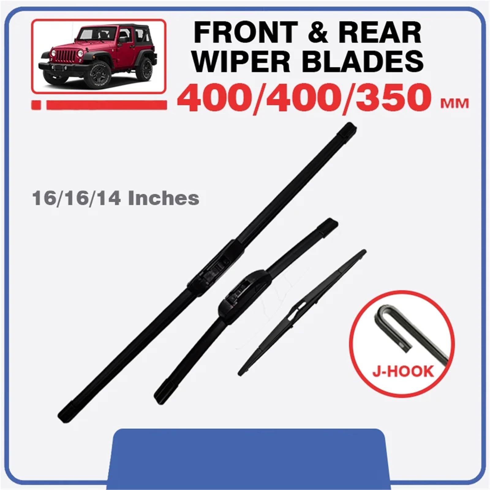 Limpiaparabrisas De Coche Compatible Con Jeep Para Wrangler Para JK 2007 2008 2009 2010 2011-2017 Limpiaparabrisas Delantero Trasero Parabrisas 16"+16"+14"
