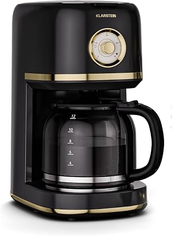 KLARSTEIN Cafetera de filtro Victoria – Cafetera de diseño retro, 1,5 l para hasta 12 tazas, función de mantenimiento del calor, sistema antigoteo, apagado automático