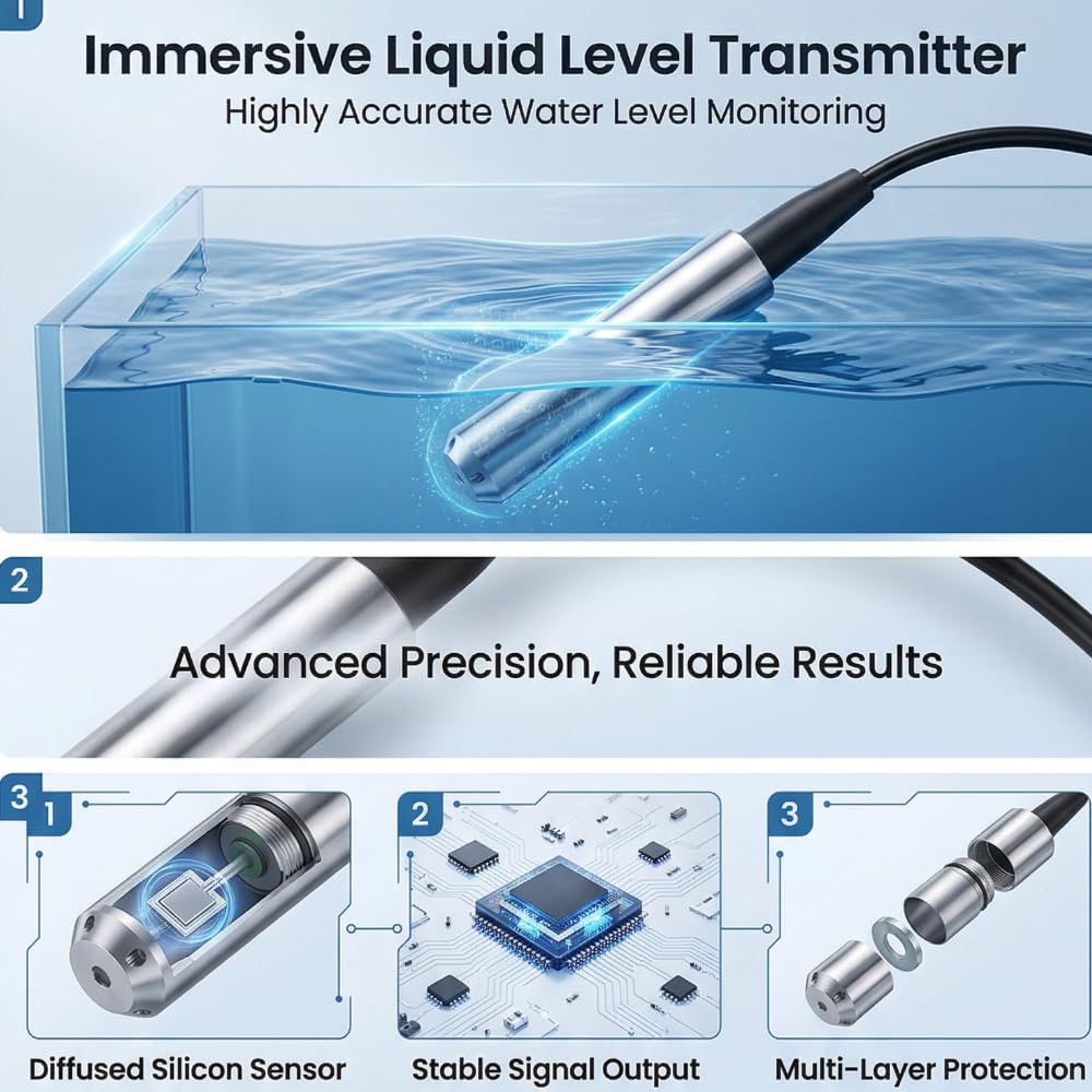TL-136 Sensore di livello del liquido IP68 Impermeabile 12-32VDC Rilevatore di livello dell'acqua Uscita segnale 4-20mA Interruttore di livello dell'acqua(0-5m)