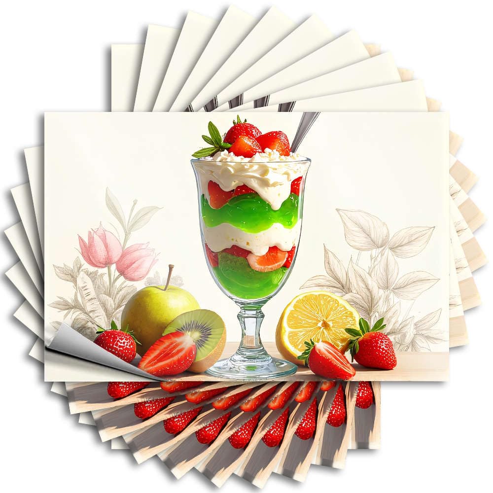 Fzfn Colour Happy Decals, Love Decor Wall Fruit Parfait With Strawberries, Kiwi, Lemon, And Apple. | Funny Quote Mom Decals(8X12cm)