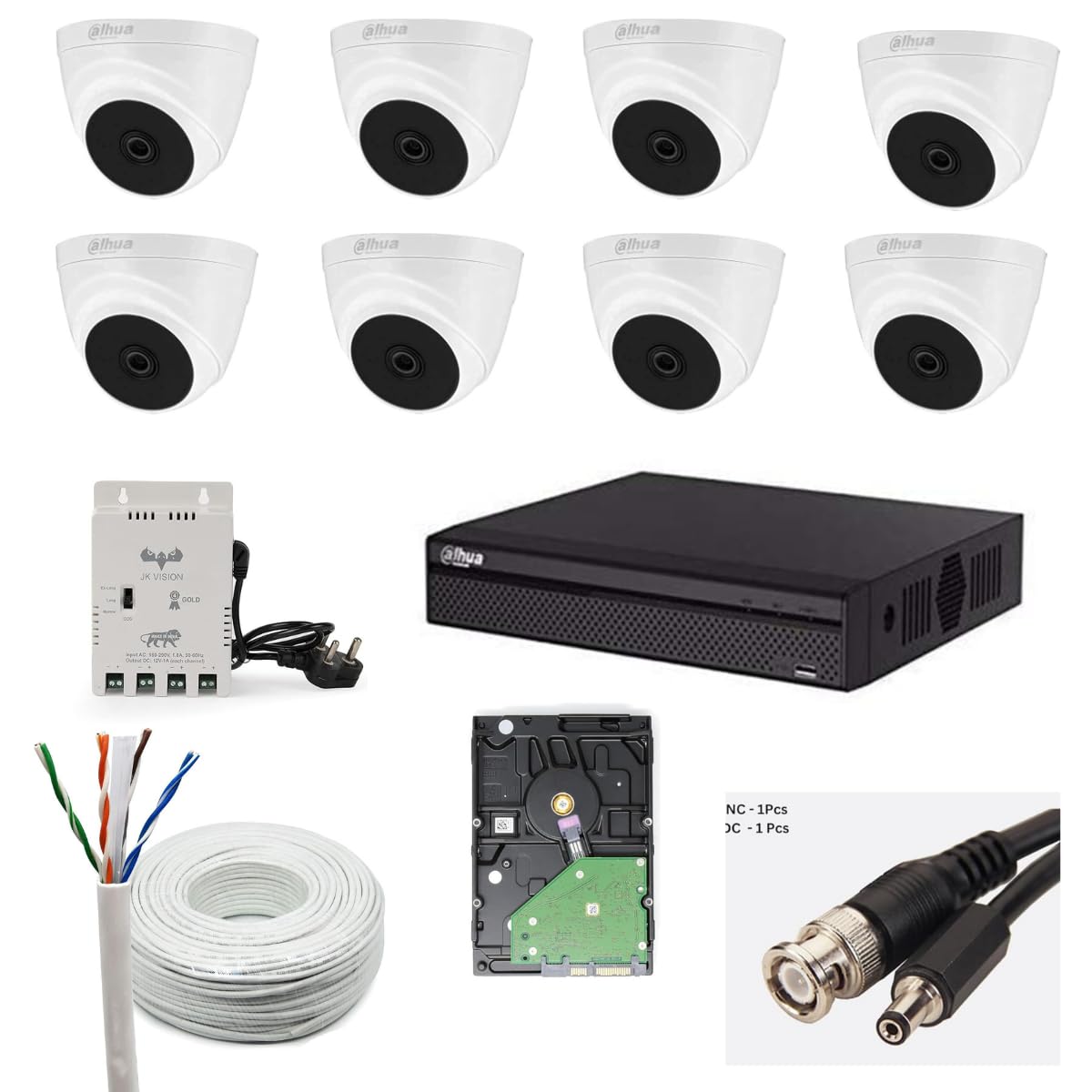 Dahua 2MP with Audio HD CCTV Camera Full Set, 8 Dome, 8 Channel DVR, 8 Channel JK Vision Power Supply, 1TB Hard Disk, 90 Meter Cable, BNC/DC Connector-picture-27