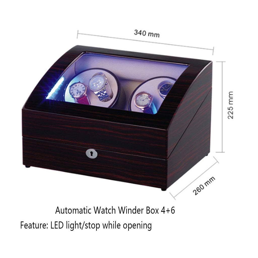 Uhrenbeweger-Box für Automatikuhren mit blauem LED-Licht und Ebenholzgehäuse, leiser Motor und 5 Rotationsmodi, Uhren-Display-Aufbewahrung
