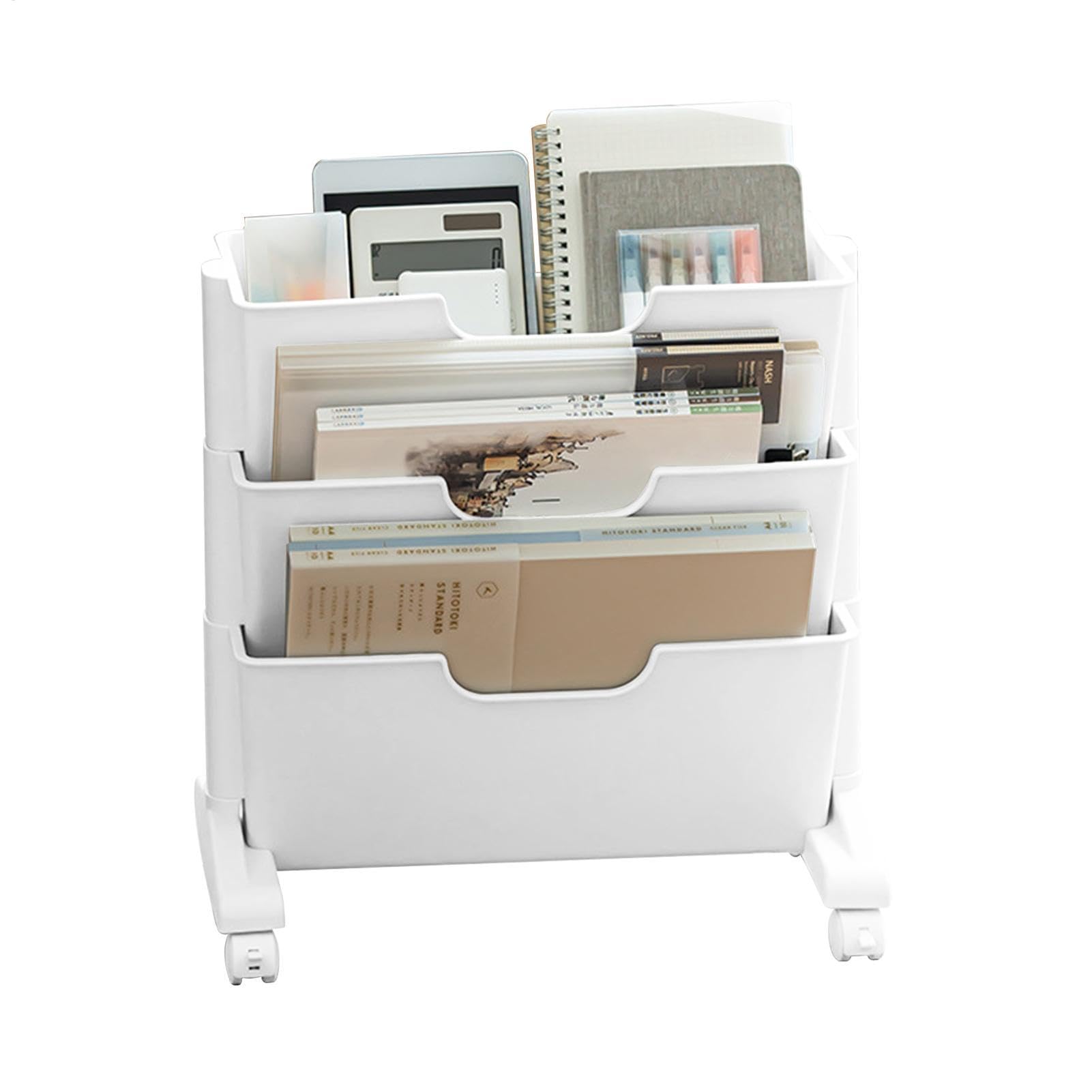 Chariot de bibliothèque mobile | Chariot à 3 étages à roulettes sous le bureau | Organiseur de lieu de travail mobile sous la table pour sacs d'information