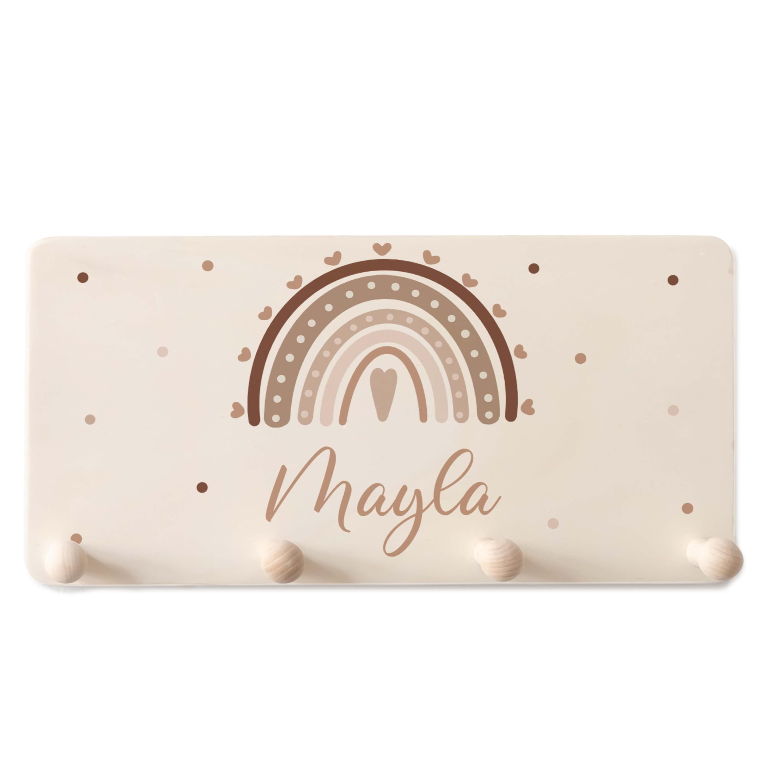 Kidsmood - Kindergarderobe Personalisiert mit Namen - Wandgarderobe mit 4 Holzhacken inkl. Dübel & Schrauben - Garderobe für Baby & Kleinkinderzimmer - Geschenk zur Geburt & Taufe [40x20cm]