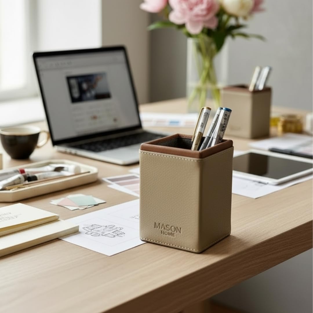 Imperial Napels Vegan Leather Pen Holder - 1pc - L 8" x B 8" x H 10" | Home - Office - Table - Desk | Pen - Pencil - Stationery - Accessories | Organizer | Stand | Holder