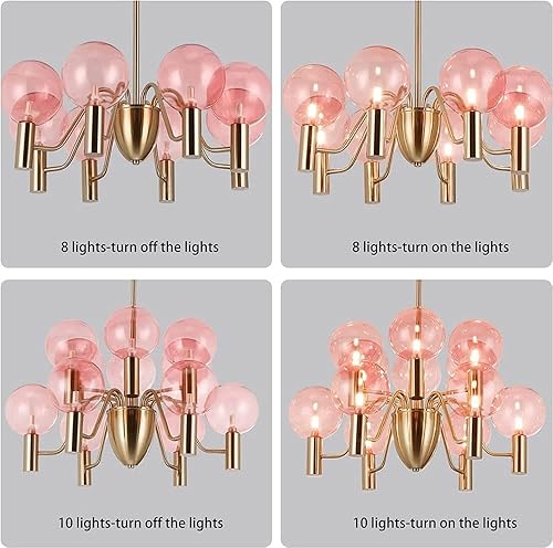 Miniatura 4 de THAKIE Lámpara de araña moderna de cristal rosa, lámpara colgante de burbujas de lujo nórdico para habitación de niñas, dormitorio, baño, pasillo de