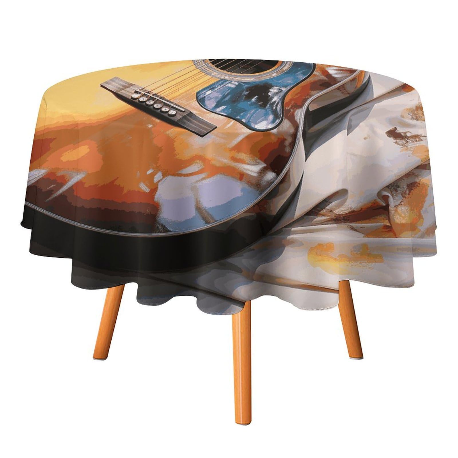Nappe ronde en polyester aquarelle guitare lavable en machine