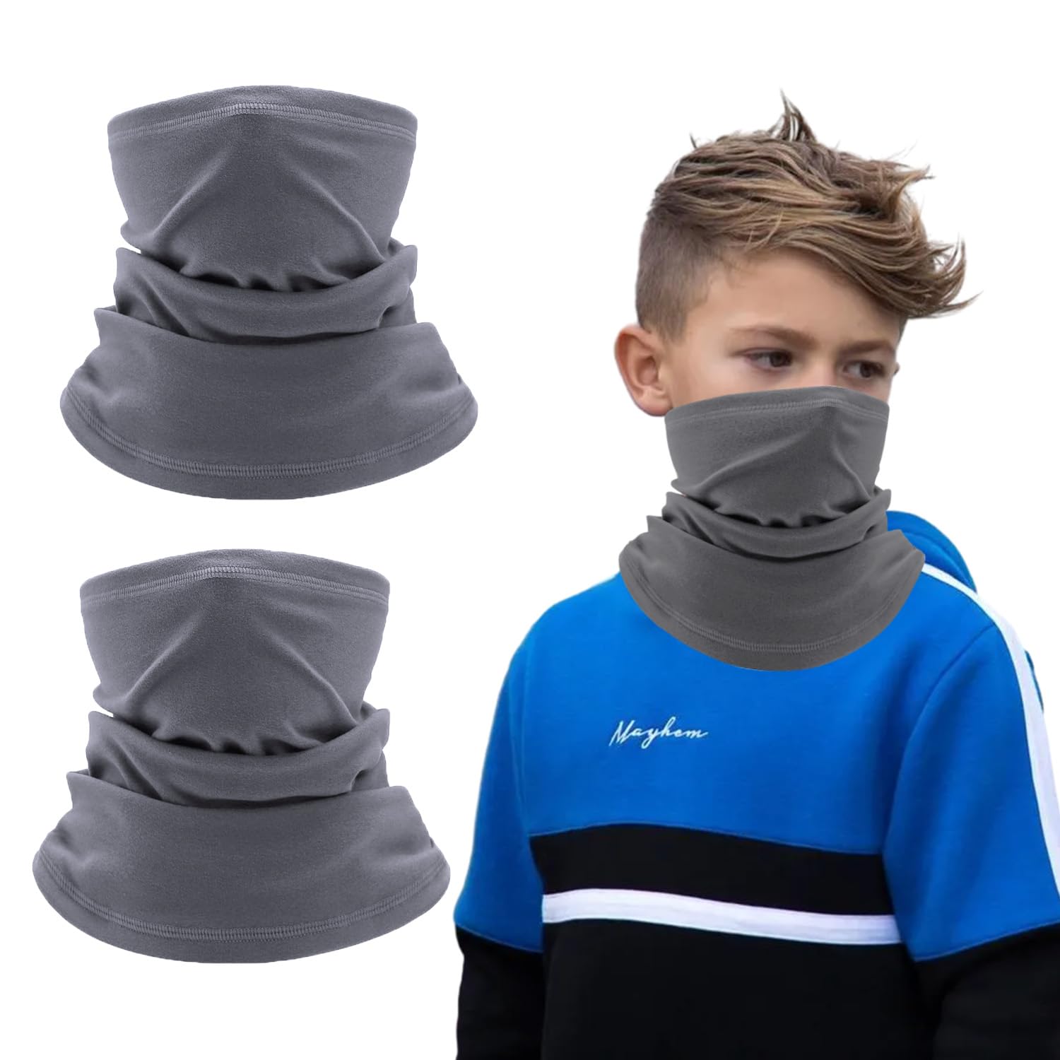 EUPSIIU 2 Piezas Niños Niñas Bufanda Pañuelo Cuello Braga de Cuello, Cubrecuello, Deporte Calentador de Cuello Mascarilla, Cubrecara Invierno, para Running, Montar a Caballo Talla única (Gris)