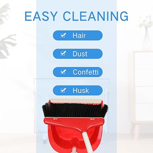 Miniatura 6 de WILLBOND Juego de 8 escobas y recogedor de mango largo con recogedor vertical de pie con recogedor combinado de recogedor con mango largo para