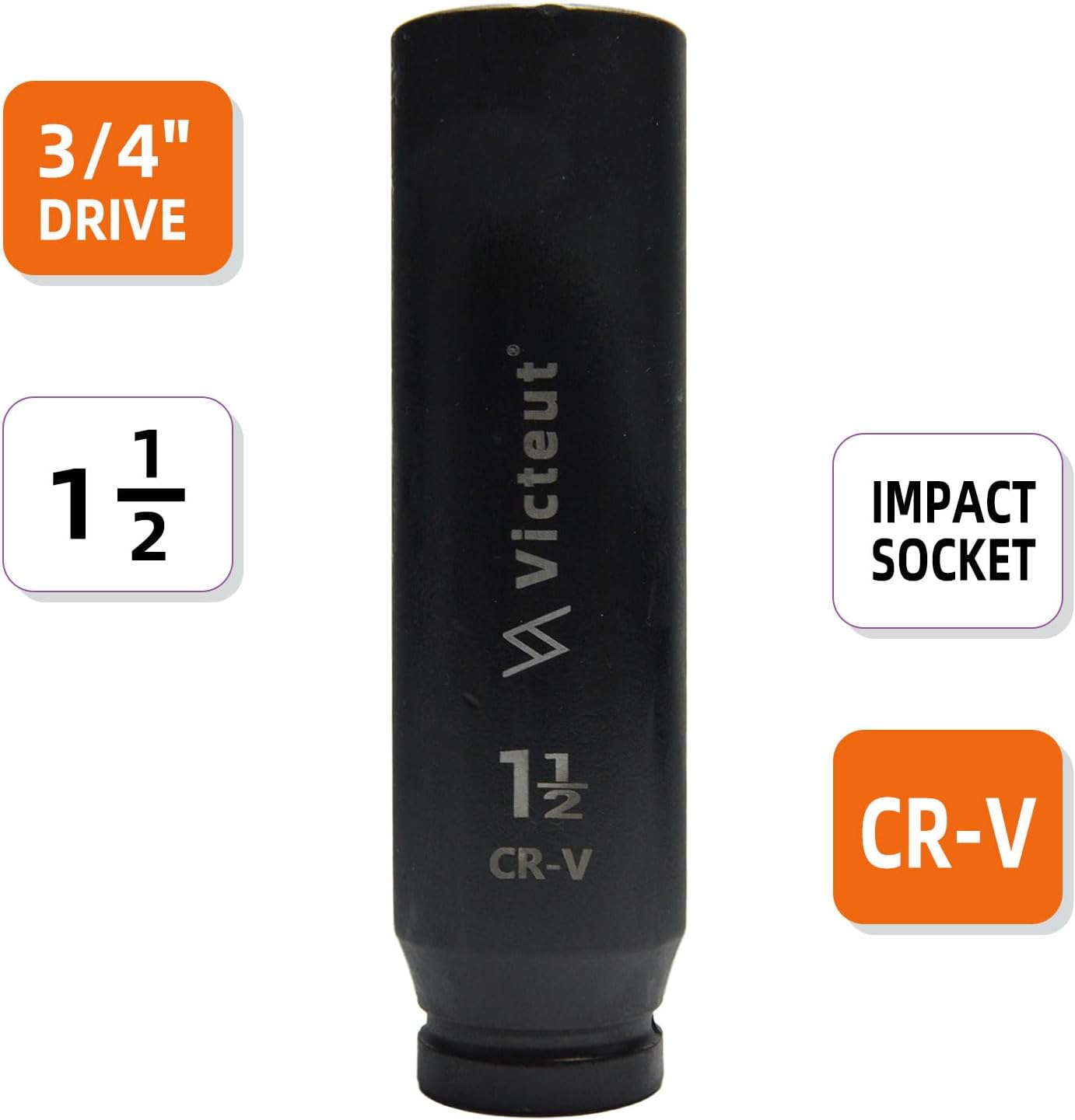 3/4-Inch Drive 1-1/2'' Extra Deep Impact Socket, 8-Inch (200mm) Long, 6-Point Truck & Trailer & Tractor Wheel Nut Socket, Heat Treated Cr-V Alloy Steel, One-Piece Forged, No Torque Loss