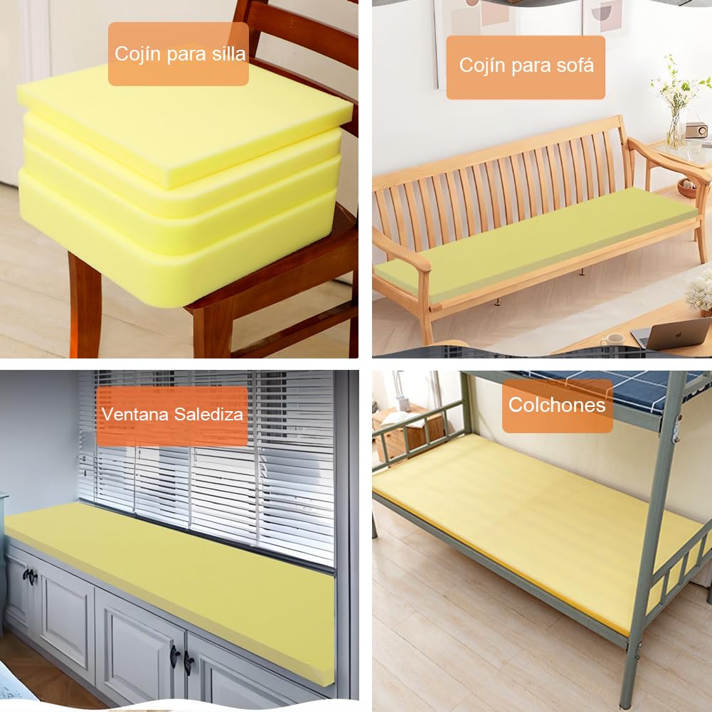 Plancha de Espuma Poliuretano, Goma Espuma para Tapizar Densidad 35 (5cm-200x50cm) | Grosor 3/5/8/10/12/15/20 cm, Tamaño Personalizado, Relleno Cojines, Sofas, Colchones, Sillas, Recortable