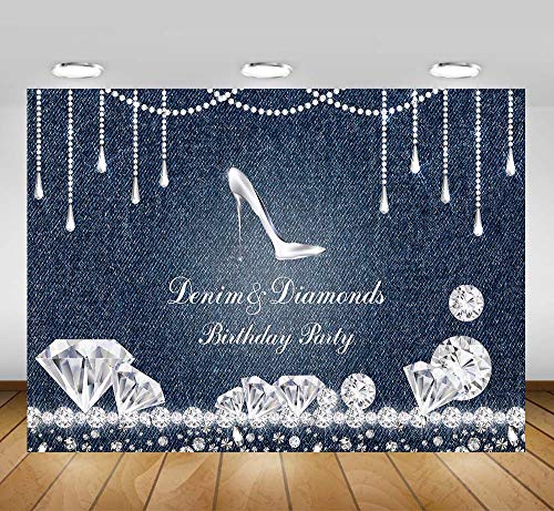 Mocsicka Denim And Diamonds Birthday Party Backdrop High Heel Birthday Background 7X5Ft Vinyl Birthday Party Banner Supplies Event Decoration #TOP4