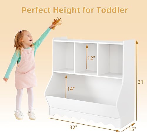 Miniatura 2 de Estantería infantil y organizador de almacenamiento de juguetes, estantes Montessori para libros de guardería con estante de 3 niveles y cubos de