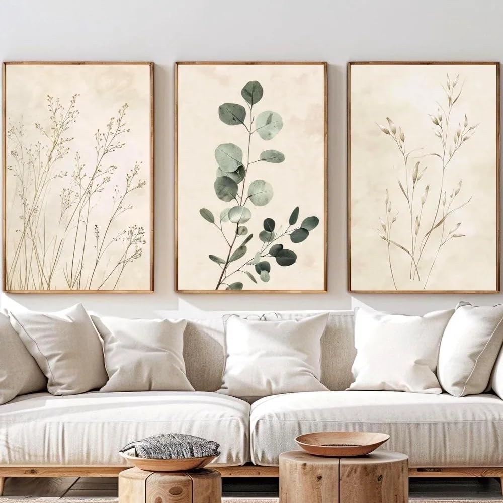 Gosrd Frameless Retro Plant Wall Art Canvas Prints Poster Decoration Eucalyptus Home Decor(35X50cm-3Pcs)