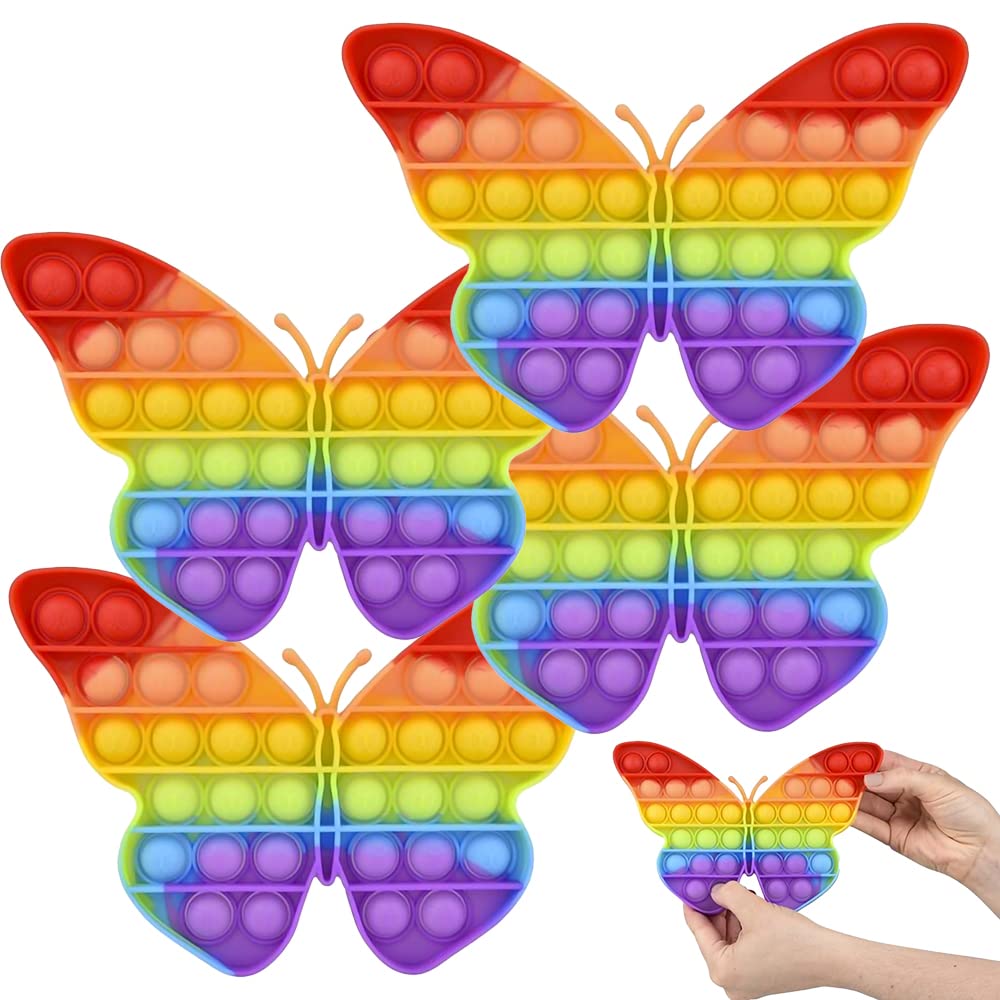 ArtCreativity Rainbow Butterfly Bubble Poppers, Set of 4, Pop It Sensory Fidget Toys, Stress Relief Toys for Boys & Girls, Silicone Push Pop Toys for Kids, Birthday Party Favors & Goodie Bag Fillers