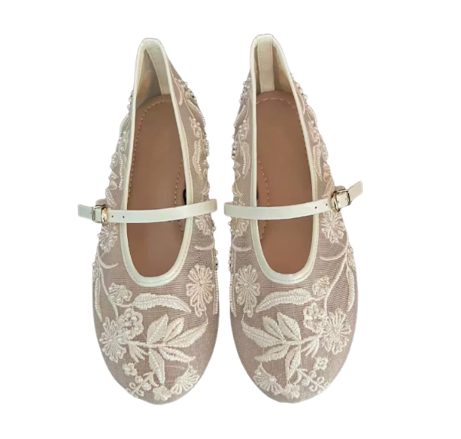 Ballerine in Rete da Donna, Modello Mary Jane con Ricami Floreali e Punta Tonda, Scarpe Slip-on comode e Casual per Tutti i Giorni