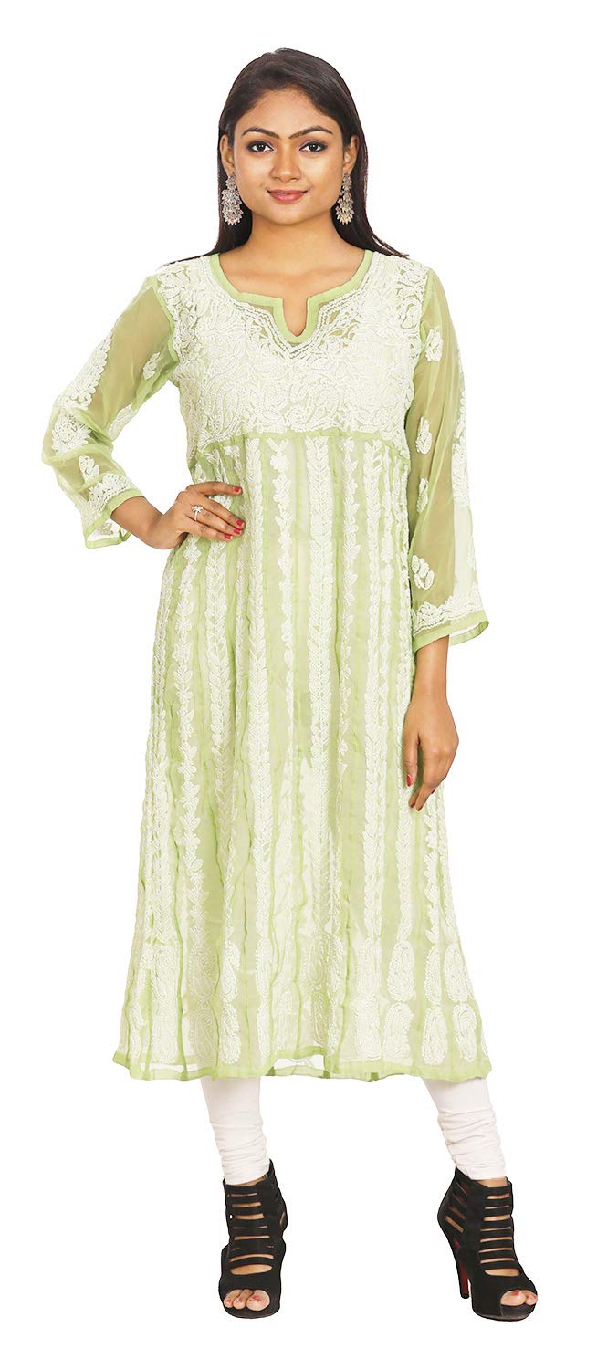 Rudransh Chikan Garments Handmade Women's Georgette Kurta (Multi-Coloured, RCG-24)