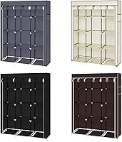 Vista 56 de 67" Portable Wardrobe Closet, Wardrobe Closet for Hanging Clothes with 2 Hanging Rods, 12 Clothes Storage Organizer Shelves, Non-Woven Fabric Grey
