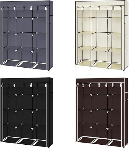 Miniatura 9 de Armario portátil de 67 pulgadas, armario independiente con tela no tejida, organizador de almacenamiento con 10 estantes y 1 rieles para colgar