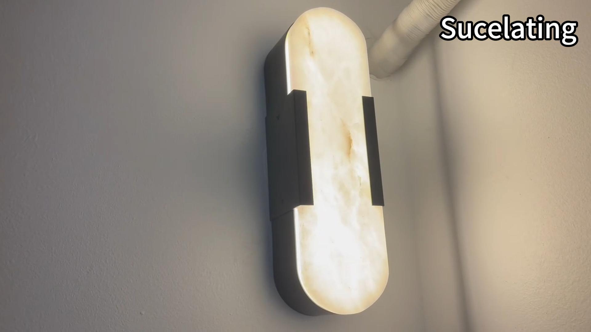 Image of Alabaster Wall Sconce, 13.8 inch Natural Marble Wall Sconce, Black Alabaster Sconces, Indoor Modern Bathroom Sconces Wall Lighting for Living Room, Bedroom, Hallway, Stairs