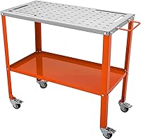 VEVOR 36x18 Welding Table - 1200 lbs Capacity Portable Steel Workbench w/ Lockable Wheels, 94 Fixture Holes, 4 Tool Slots & Tray