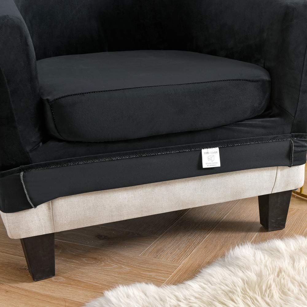 2 Pieces Velvet Tub Chair Covers with Cushion Cover, Removable Stretch Club Chair Slipcover for IKEA Tullsta, Armchair Furniture Protector for Living Room ?Only Covers? (Black)