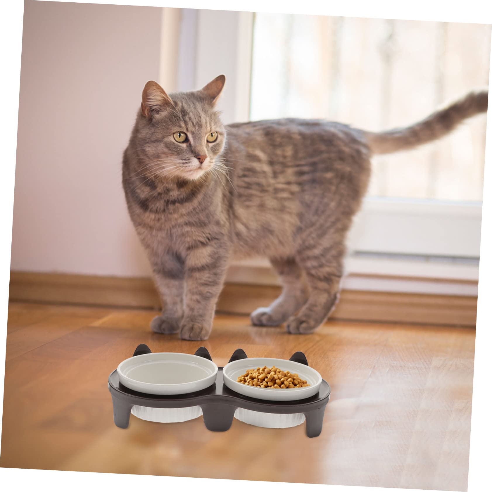 Toyvian Gamelle pour Chat Céramique Double Gamelle de Sol Accessoire pour Animaux de Compagnie Facile à Nettoyer