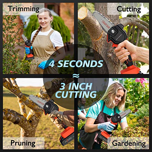 Mini Chainsaw, 4'' Cordless Electric Portable Chain Saw, Handheld Pruning Shears Chainsaw for Tree Branch Wood Cutting Trimming (21V Rechargeable Battery )