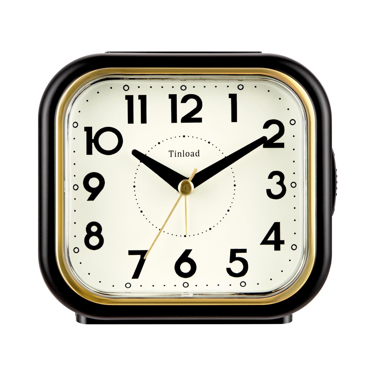 Tinload 4.3" Retro Analog Alarm Clock • Silent Non Ticking • Gentle Wake • Beep Sounds • Increasing Volume • Battery Operated Snooze and Lighted on Demand • Retro Black