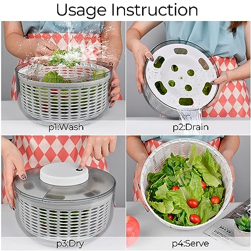 Electric Salad Spinner - Large 6L Capacity, USB Rechargeable, Fast Vegetable Drying, BPA-Free Kitchen Vegetable Dryer and Salad Dryer for Vegetables, Noodles, and Fruits