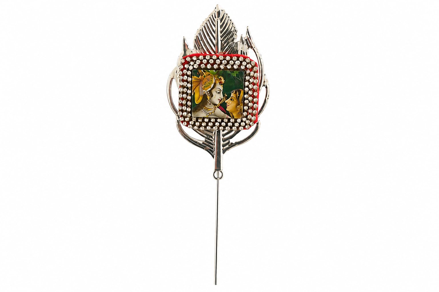 KraftoraCreation Radha Krishna and feather Decorative Tilak Stick | Metal Kumkum & Chandan Applying Stick | Designer Tilak Holder for Pooja, Temple, Festivals, Wedding Return Gift (1 Piece) (SILVER-GOLD)-image-39